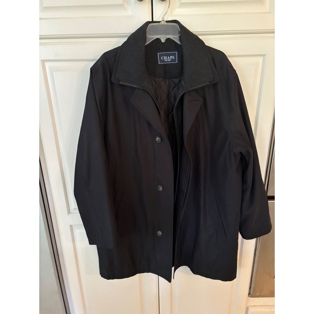 Chaps Est 1978 Mens Black Quilted Lined Zip Button Front Car Coat Jacket‎ 46R